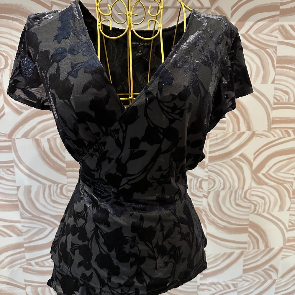 Banana Republic Black Floral Wrap Blouse